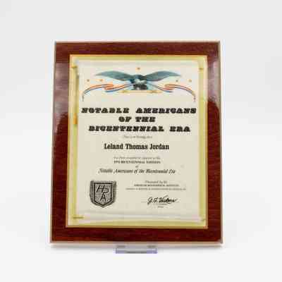 Notable Americans of the Bicentennial Era Certificate for LT Jordan
