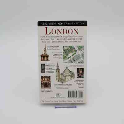 Back Cover: The back cover of "London" advertises what is contained inside the travel guide, such as photographs, maps, and how to navigate around the minutiae of London as a tourist.