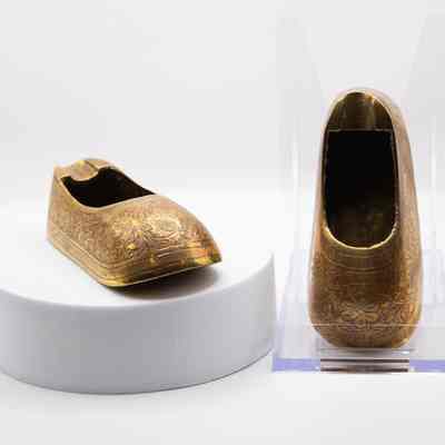 Brass Shoe Ashtrays with Red Floral Design