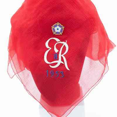 Red Queen Elizabeth II 1953 Embroidered Coronation Scarf