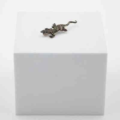 Silver and Diamond Lizard Brooch with Emerald Eyes