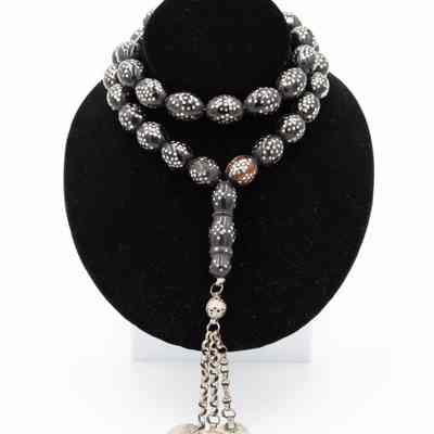 Black Ebony and Silver Worry Beads