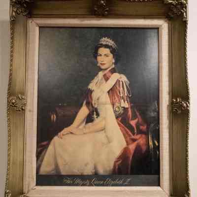 Painted Labeled Portrait of Queen Elizabeth II