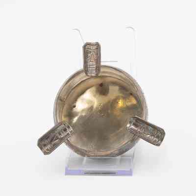 Small Silver Ashtray with Engraved Tiki Cigarette Holders