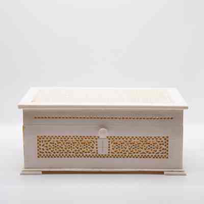 Rectangular Carved Ivory Box with Feet and Push Button