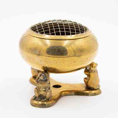 Brass Flower Frog with a "Three Wise Monkeys" Pedestal