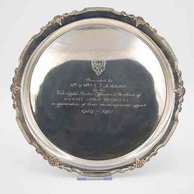 Round Silver Plate with Inscription from Kuwait Lodge