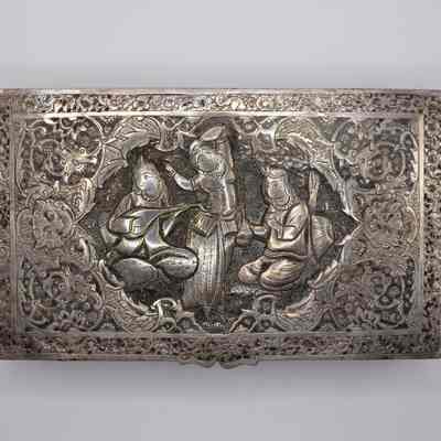 Persian Silver Repousse Box with a Woman Dancing