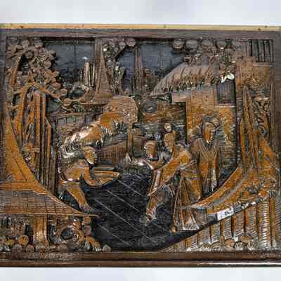 Hong Kong nesting table top: The image shows intricately carved nesting tables from Hong Kong, featuring detailed designs and glass tops.