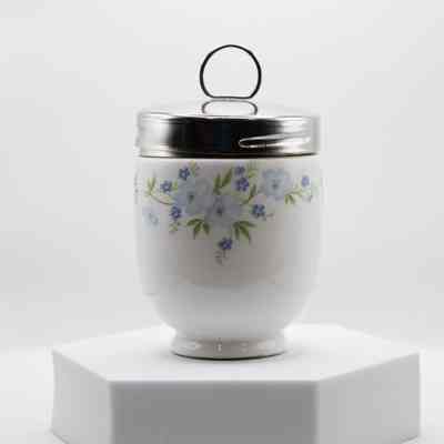 Bone China Egg Coddler with Blue Flowers and Metal Lid