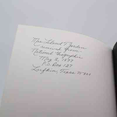Inside Signature: Inside “Middle Ages” is a signature in black ink. In cursive it reads "Mrs Leland T. Jordan received from: National Geographic May 2, 1977 P.O. Box 127 Lufkin, Texas 75901."
