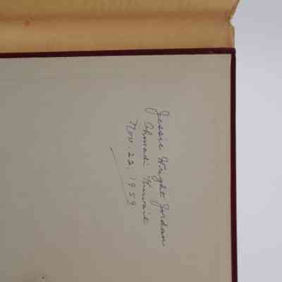 Handwritten note on inside cover: In black pen "Jessie Wright Jordan, Ahmadi, Kuwait Nov 22, 1959."