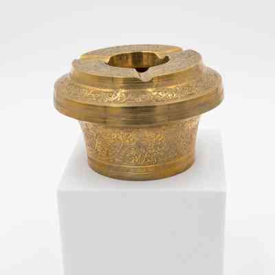 Tall Brass Ashtray with Engraved Floral Motif