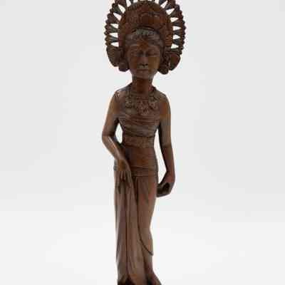 Carved Wooden Tall Woman in Balinese Ceremonial Dress
