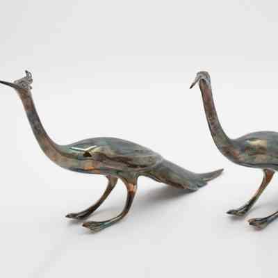 Pair of Silver Plated Peacocks