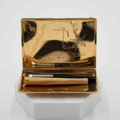 Gold Cigarette Case with a Map of Kuwait Engraved on Inside the Cover and a Cigarette