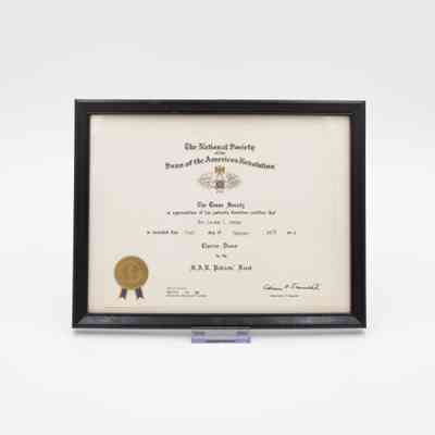 Sons of the American Revolution Charter Donor Certificate for JW Jordan