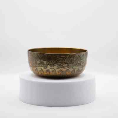 Brass Finger Bowl with Engraved Floral and Leaf Design