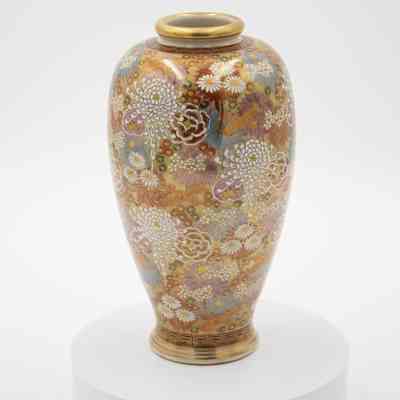 Multicolored and Gold Japanese Cloisonné Floral Vase