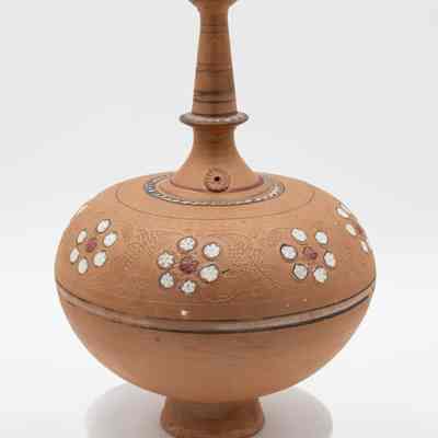Terracotta Water Jug with Raised Floral Design and Tall Spout