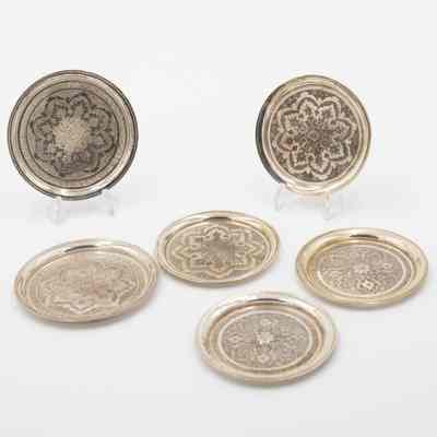 Set of Round Engraved Silver Dishes