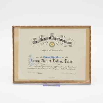Lufkin Rotary Club Certificate