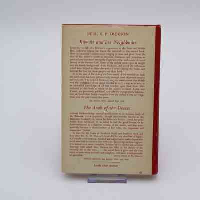 Back cover of "The Wild Flowers of Kuwait and Bahrain": The cover has two blurbs for H.R.P. Dickson's books, Violet Dickson's father. "Kuwait and her Neighbors," and "The Arab of the Desert," are both in the Jordan Collection.