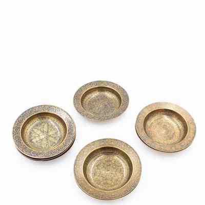 Set of Brass Ashtrays with Black Floral Motifs