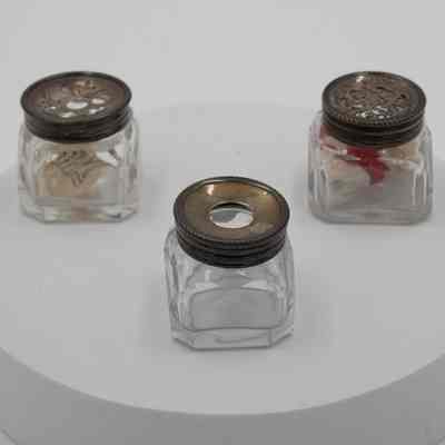 Set of Crystal Ink Bottles with Metal Lids
