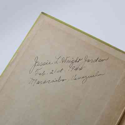 Inside Signature: Inside "Venezuela" is a signature in black ink. It reads "Jessie L. Wright Jordan Feb. 21st. 1945 Maracaibo, Venezuela"