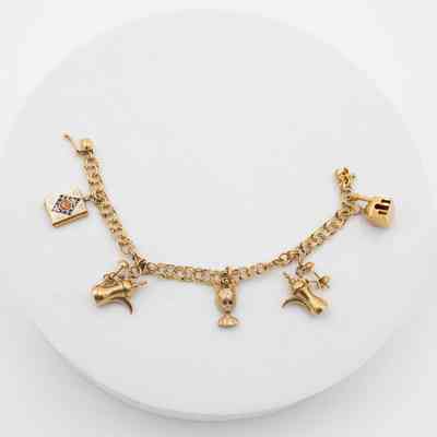 14K Gold Bracelet with Five Gold Charms
