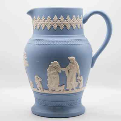 Blue Wedgwood Jasperware Pitcher with White Figures