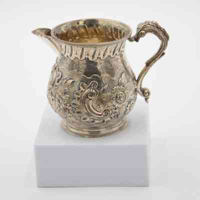 Silver Pitcher-Style Creamer with Embossed Flowers