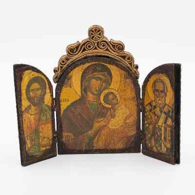 Late Byzantine/Early Italian Renaissance-Style Wooden Religious Triptych