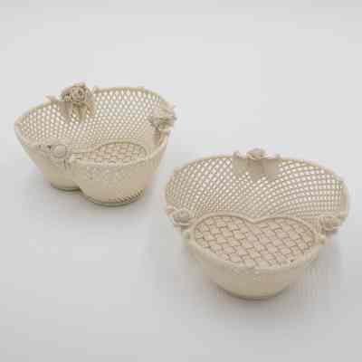 Pair of Cream Belleek Baskets
