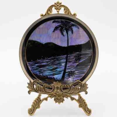 Oasis Scene Plate on Gold-Toned Stand