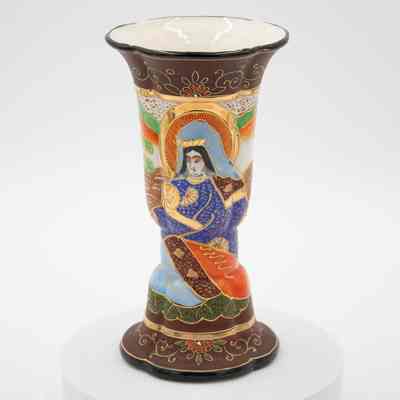 Painted Japanese Porcelain Vase with Woman in Blue on Front