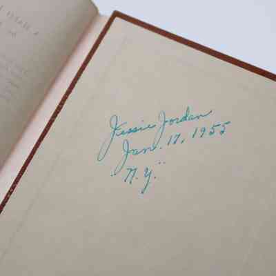 Back of Book Signature: Inside the book there is a signature in blue pen. It reads "Jessie Jordan June 17, 1955 N.Y."