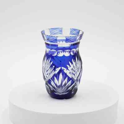 Small Blue and Clear Crystal Vase