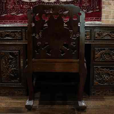 Carved Wooden Hong Kong Desk and Chair