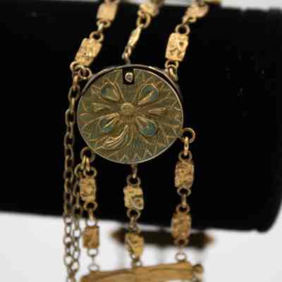 Gold Bracelet with Flower Locket and Three Chains