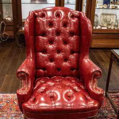 Pair of Wingback Red Leather Chairs