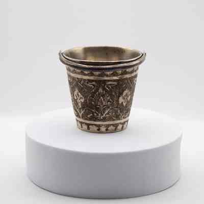 Small Silver Bucket with Etched Leaf Design