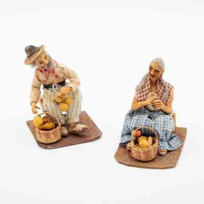 Pair of Cloth Fruit Vender Figurines