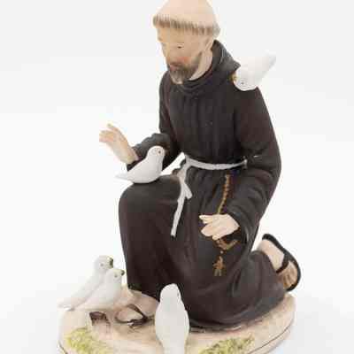 Painted Porcelain Figurine of St. Francis of Assisi: Close-up image of the porcelain figurine.