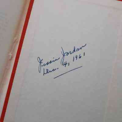 Inside Signature: Inside “Fatima and her Sisters” is a signature in blue ink. It reads "Jessie Jordan Dec. 4 1961."