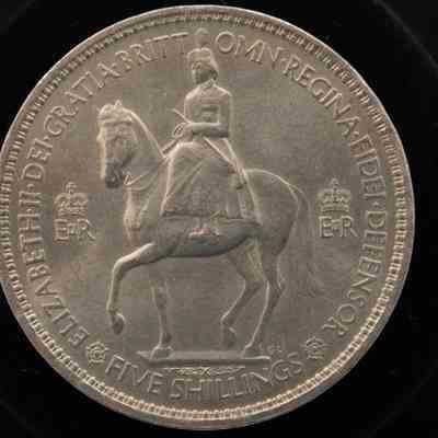 Silver Commemorative Five Shilling Coin with Man on Horseback