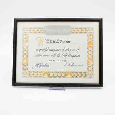 Gulf Oil 20 Years of Service Certificate