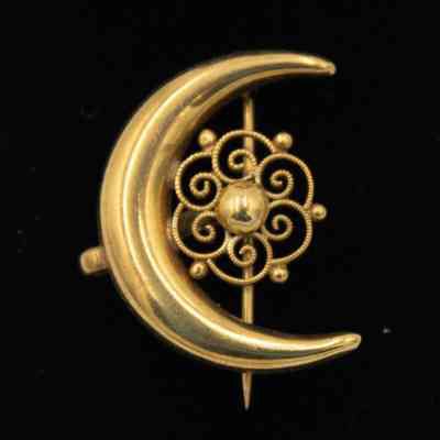 Gold Crescent with Flower Pin
