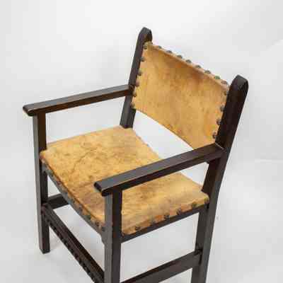 Wooden Chair with Leather Seat and Back